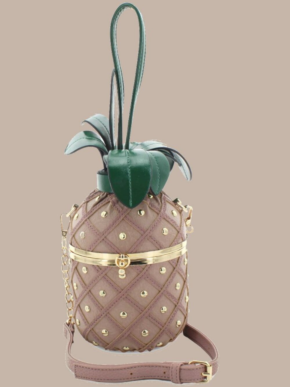 DS Bags Pineapple Novelty Crossbody Bag Tan Studded NWT
